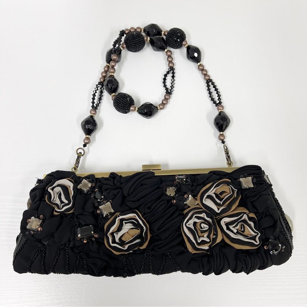 Mary Frances Silk Flower Long Evening Handbag Rhinestone‎